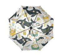 miaozhen Paraguas de viaje resistente al viento, pequeño, plegable, diseño de dibujos animados, color verde orca, con marco de fibra de vidrio para mujeres y hombres, sombrilla de apertura y cierre