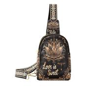 miaozhen Riñonera cruzada de cuero estilo marroquí bohemio Love Is Sweet Bronze para mochila de día, estilo marroquí bohemio Love is Sweet Bronze, Estilo bohemio marroquí Love is Sweet Bronze