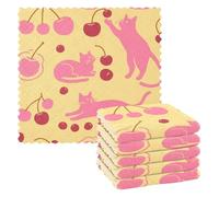 miaozhen Toallas de mano de cocina de gato rojo y rosa y cereza, paquete de 6 paños de cocina de rizo para la cocina, toallas para la cocina, 11 x 11 pulgadas