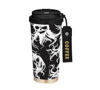 miaozhen Vaso de café con tapa, cara bailando, blanco y negro, taza de café de acero inoxidable para caliente y frío, 481.9 g, a prueba de derrames