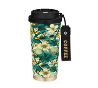 miaozhen Vaso de café de viaje con tapas, estilo James, flores, ratones, tazas de café de lujo de acero inoxidable para bebidas frías y calientes, 17 onzas, a prueba de fugas