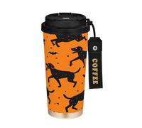 miaozhen Vasos de café de viaje con tapa, diseño de perro labrador bailando, naranja, Halloween, taza térmica de viaje de acero inoxidable para bebidas calientes y frías, a prueba de derrames de 17