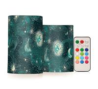 miaozhen Velas sin llama de tarot y luna de color verde dorado, funciona con pilas, con luces electrónicas remotas, control remoto, LED, para fiestas, funciona con pilas, juego de 2 piezas