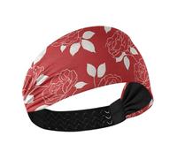 miaozhen White Rose Lines Red Retro Moisture Wicking Headband Holder Organizer Elastic Tennis Sweatbands for Yoga Daily Use Make Up Gym Headband for the Cabello