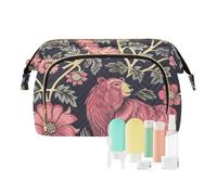 miaozhen William Morris Style Bear Peach Azul Oscuro Capacidad Bolsa de cosméticos de viaje con cremallera para mujer Monedero para almacenamiento de cosméticos para maquillaje, William Morris Style