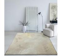 Mia's Teppiche Cielo - Alfombra Moderna de Pelo Corto denso, para salón, Dormitorio, Elegante Brillo, Fibra Brillante, Efecto Pluma de Alta Profundidad, Color Crema, 140 x 200 cm