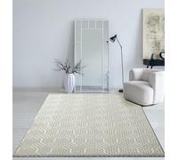 Mia's Teppiche Cielo - Alfombra Moderna y densa, de Pelo Corto, salón, Dormitorio, Elegante Brillo, Fibra Brillante, Efecto de Pluma, Color Crema, 140 x 200 cm