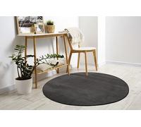 Mia's Teppiche Comfort, Alfombra Moderna de Pelo Corto y Suave, Antideslizante, Lavable hasta 30 Grados, súper Suave, Aspecto de Piel, Antracita, 160 cm Redondo