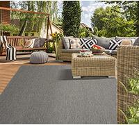Mia's Teppiche Lara - Alfombra Robusta para Exteriores, Resistente a la Intemperie y a los Rayos UV, para Balcones, terrazas e invernaderos, Tejido Plano, Antracita D1, 80 x 200 cm