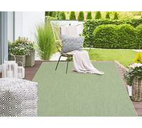 Mia's Teppiche Lara - Alfombra Robusta para Exteriores, Resistente a la Intemperie y a los Rayos UV, para Balcones, terrazas e invernaderos, Tejido Plano, Verde D1, 140 x 200 cm