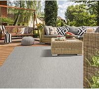 Mia's Teppiche Lara - Alfombra Robusta para Exteriores, Resistente a la Intemperie y a los Rayos UV, para Balcones, terrazas e invernaderos, Tejido Plano, Gris D1, 60 x 110 cm