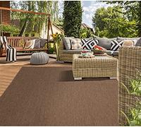 Mia's Teppiche Lara - Alfombra Robusta para Exteriores, Resistente a la Intemperie y a los Rayos UV, para Balcones, terrazas e invernaderos, Tejido Plano, marrón D1, 60 x 110 cm