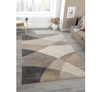 Mia's Teppiche Mosaix - Alfombra Moderna de Pelo Corto para salón y Dormitorio, con Corte de Contorno, diseño geométrico a Cuadros, Color Beige, 80 x 140 cm