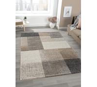 Mia's Teppiche Mosaix - Alfombra Moderna de Pelo Corto para salón y Dormitorio, Corte de Contorno, diseño geométrico a Cuadros, Color Beige, 140 x 200 cm