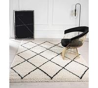 Mia's Teppiche «Vera» Alfombra de salón, Pelo Largo, 120 x 170 cm, Diamante Negro y Blanco