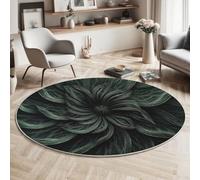 MIATCENRT Abstract Alfombra Redonda 120cm, Antideslizante Lavables Alfombras Redondas Fractal Floral, Salon Habitacion Pie de Cama Salón Comedor Pelo Corto Tapetes, Verde Oscuro