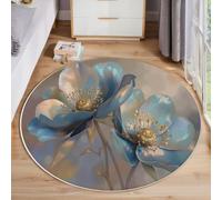 MIATCENRT Alfombra Infantil Redonda, 120cm, Diseño de Anémonas Doradas Flores De Lujo, Suave Acogedora, Alfombra para Salón Dormitorio Habitación Infantil, Fina Fácil de Limpiar