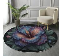 MIATCENRT Alfombra Infantil Redonda, 160cm, Diseño de Capullo De Hibisco Flor Oscura, Suave Acogedora, Alfombra para Salón Dormitorio Habitación Infantil, Fina Fácil de Limpiar