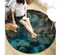 MIATCENRT Alfombra Infantil Redonda, 160cm, Diseño de Cascadas En Cuevas Naturaleza Tropical, Suave Acogedora, Alfombra para Salón Dormitorio Habitación Infantil, Fina Fácil de Limpiar