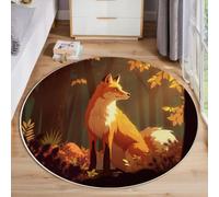 MIATCENRT Alfombra Lavable Redonda de 160cm, Zorro Claro De Otoño Animales del Bosque, Antideslizante, Alfombras de Pelo Bajo, Tapetes de Suelo para Interiores Comedor Sala de Estar