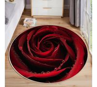 MIATCENRT Alfombra Lavable Redonda de 180cm, Gotas De Rocío Rosas Rojas Romance Pasión, Antideslizante, Alfombras de Pelo Bajo, Tapetes de Suelo para Interiores Comedor Sala de Estar