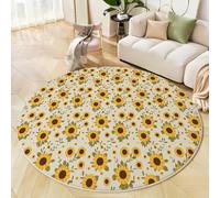MIATCENRT Alfombra Redonda 100cm Marrón Amarillento, Fácil de Limpiar, Tapete Estilo Planta Simple Hojas De Girasol para Sofá, Oficina Mesa de Café Estudio Salón Aspecto para Interior