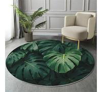 MIATCENRT Alfombra Redonda 100cm Verde Oscuro, Fácil de Limpiar, Tapete Estilo Planta Tropical Monstera Deliciosa para Sofá, Oficina Mesa de Café Estudio Salón Aspecto para Interior