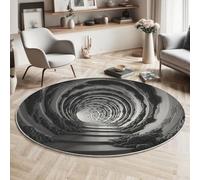 MIATCENRT Alfombra Redonda 120cm Gris Oscuro, Fácil de Limpiar, Tapete Estilo Perspectiva 3D Cuevas Túneles para Sofá, Oficina Mesa de Café Estudio Salón Aspecto para Interior