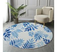 MIATCENRT Alfombra Redonda 180cm Azul Claro, Fácil de Limpiar, Tapete Estilo Plantas Sencillas Hojas De Helecho En Acuarela para Sofá, Oficina Mesa de Café Estudio Salón Aspecto para Interior