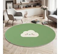 MIATCENRT Alfombra Redonda 180cm Verde de judía, Fácil de Limpiar, Tapete Estilo Dibujos Animados Minimalistas Lindas Nubes para Sofá, Oficina Mesa de Café Estudio Salón Aspecto para Interior