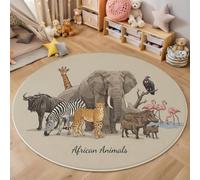 MIATCENRT Alfombra Redonda Antideslizante Acogedora, Estilo Retro con Estampados Geometría Vida Salvaje, para Dormitorio Apartamento Dormitorio, Lavable Pila Baja 120cm
