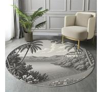 MIATCENRT Alfombra Redonda de 100cm de Diámetro, Ilustración De Arquitectura Paisaje Junto Al Lago, Alfombra Antideslizante Lavable, Empaque Plegable, Alfombras para Dormitorio Sala de Estar balcón