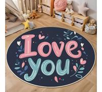 MIATCENRT Alfombra Redonda de 120cm, Diseño Lindas, Antideslizante Alfombra Te Amo Cartas, Azul Oscuro Pelo Corto Suave Tapete para Salón, Dormitorio, Habitación de los Niños