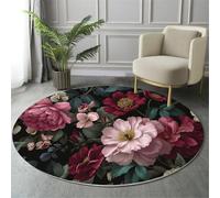 MIATCENRT Alfombra Redonda de 180cm de Diámetro, Peonía Elegante Floral Oscura, Alfombra Antideslizante Lavable, Empaque Plegable, Alfombras para Dormitorio Sala de Estar balcón