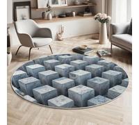 MIATCENRT Alfombra Redonda de Diseño Minimalismo, Tapete Redonda Lavable a Máquina Arreglo Cubo Gris, Alfombra Antideslizante No se Desprenden Junto La Cama para Niños, 120cm