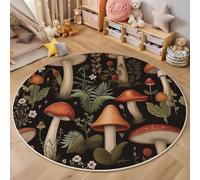 MIATCENRT Alfombra Redonda de Diseño Plantas Ilustración, Tapete Redonda Lavable a Máquina Hongos Bosque Verde-Naranja, Alfombra Antideslizante No se Desprenden Junto La Cama para Niños, 80cm