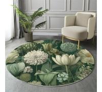 MIATCENRT Alfombra Redonda de Diseño Vintage, Tapete Redonda Lavable a Máquina Naturaleza Floral Verde Bosque, Alfombra Antideslizante No se Desprenden Junto La Cama para Niños, 160cm