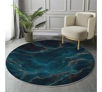 MIATCENRT Alfombra Redonda en Azul Oscuro-Verde Impresión, Alfombras Salon con Abstracto Lámina De Oro Remolinos, Tapete Habitacion de Círculo Suave, Lavable Antideslizante, Diámetro 120cm