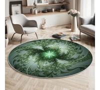 MIATCENRT Alfombra Redonda en Verde Impresión, Alfombras Salon con Arte Fractal Hoja De Extensión, Tapete Habitacion de Círculo Suave, Lavable Antideslizante, Diámetro 180cm
