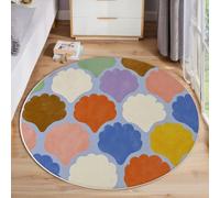 MIATCENRT Alfombra Redonda en Vistoso Impresión, Alfombras Salon con Abstracto Expresionismo Conchas Marinas Pétalos, Tapete Habitacion de Círculo Suave, Lavable Antideslizante, Diámetro 160cm