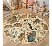 MIATCENRT Alfombra Redonda Habitación Infantil, Gato Demoníaco Bestia Mítica Japón Retro, Suave Y Antideslizante, Lavable A Máquina, Tapete Redondo Decoración del Dormitorio (100cm)