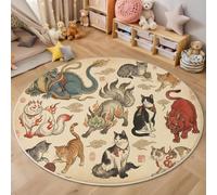 MIATCENRT Alfombra Redonda Habitación Infantil, Gato Demoníaco Bestia Mítica Ukiyo-E De Japón, Suave Y Antideslizante, Lavable A Máquina, Tapete Redondo Decoración del Dormitorio (100cm)
