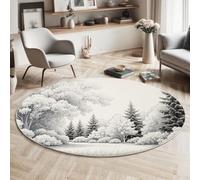 MIATCENRT Alfombra Redonda Impresa Arte Lineal con Ilustración De Un Bosque De Pinos para Salón Cocina Sala de Estar Entradas, Lavable Alfombra Circular con Revés Antideslizante, 120cm