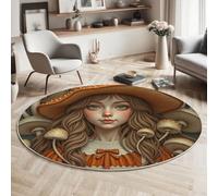 MIATCENRT Alfombras Redondas 100cm, Chica Champiñón Personajes De Cuentos De Hadas, Tapete Redondo Antideslizante Alfombra de Área Redonda para Salón Sofá Mesa de Café Comedor Dormitorio, Naranja