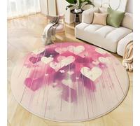 MIATCENRT Alfombras Redondas, 100cm Franela Suave Alfombra Círculo Superposición Amor, Salón Dormitorio Antideslizante Lavable Estampados Geometría Líneas Tapete de área, Rosa