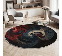 MIATCENRT Alfombras Redondas 100cm, Microfibra Suave Alfombra Círculo, Salón Dormitorio Antideslizante Lavable Estampados Misterioso Abstracto Fractal Remolino Alfombras de área, Rojo Azul