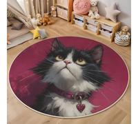 MIATCENRT Alfombras Redondas 80cm, Lindo Gato De Pelo Largo Retratos De Animales, Tapete Redondo Antideslizante Alfombra de Área Redonda para Salón Sofá Mesa de Café Comedor Dormitorio, Rojo Rosa