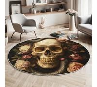 MIATCENRT Alfombras Redondas 80cm, Microfibra Suave Alfombra Círculo, Salón Dormitorio Antideslizante Lavable Estampados Fantasía Oscura Serpiente Rosa Calavera Alfombras de área, Negro