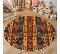 MIATCENRT Alfombras Salon Redondas Tierra Colorida, Impresión Geométrico Tribal Estilo Tradicional Moderno Alfombra Antideslizante Grande Suave para Dormitorio Comedor Sala de Estar, Diámetro 100cm