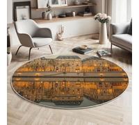 MIATCENRT Arquitectura del Paisaje Alfombra Redonda 160cm Naranja, Los Reflejos del Sena, Lavables en Lavadora Antideslizante Alfombras Sala Salon Dormitorio Comedor, Carpet Pelo Corto Grande